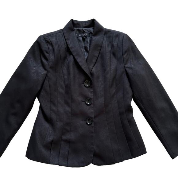 Kasper Blazer Black Monochromatic Long Sleeve Tailored Jacket Size 8 Petite - Picture 12 of 13